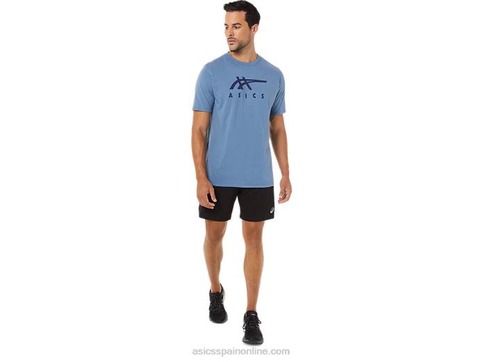 playera de manga corta a rayas Asics 4L681743 tormenta azul