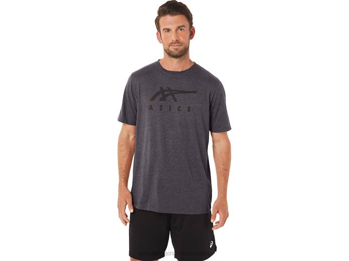 playera de manga corta a rayas Asics 4L6819 brezo gris oscuro