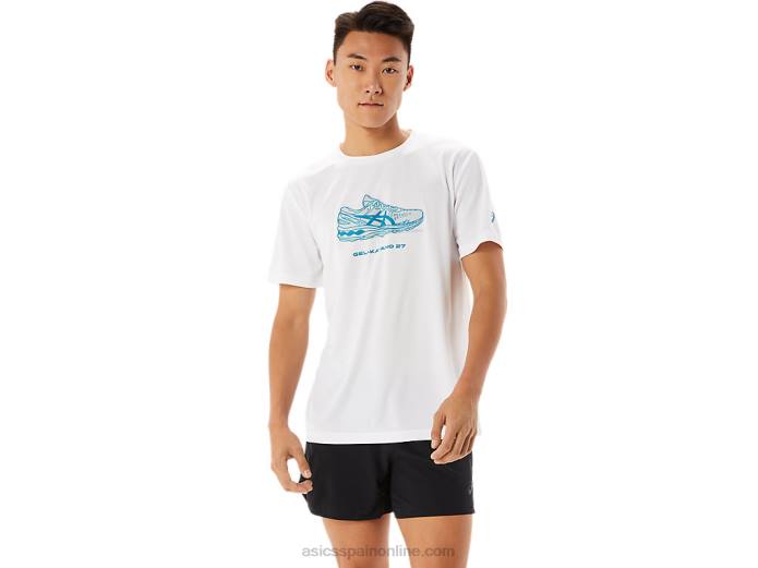 playera de manga corta con estampado de zapatos Asics 4L681368 blanco brillante