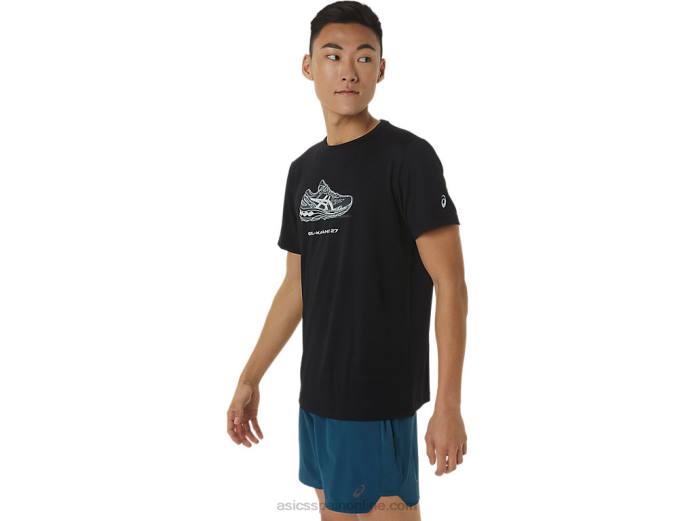playera de manga corta con estampado de zapatos Asics 4L681380 rendimiento negro