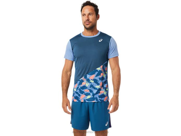 playera de manga corta con gráfico de corte para hombre Asics 4L681508 índigo claro