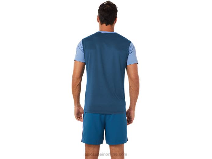playera de manga corta con gráfico de corte para hombre Asics 4L681508 índigo claro