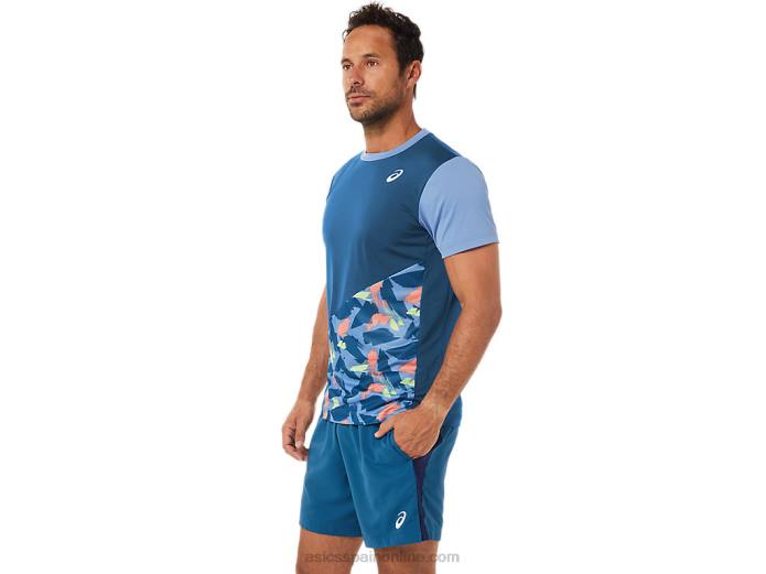 playera de manga corta con gráfico de corte para hombre Asics 4L681508 índigo claro