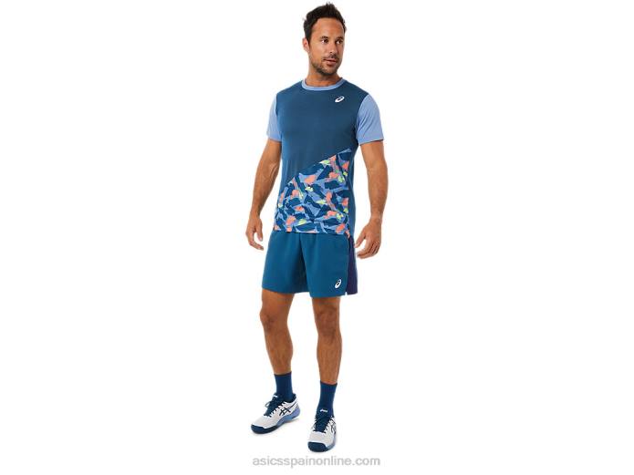 playera de manga corta con gráfico de corte para hombre Asics 4L681508 índigo claro