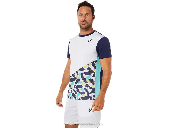 playera de manga corta con gráfico de corte para hombre Asics 4L681531 blanco brillante