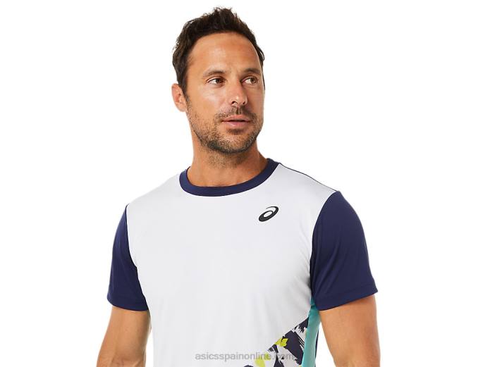 playera de manga corta con gráfico de corte para hombre Asics 4L681531 blanco brillante