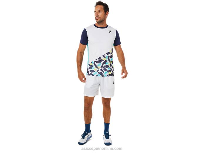 playera de manga corta con gráfico de corte para hombre Asics 4L681531 blanco brillante