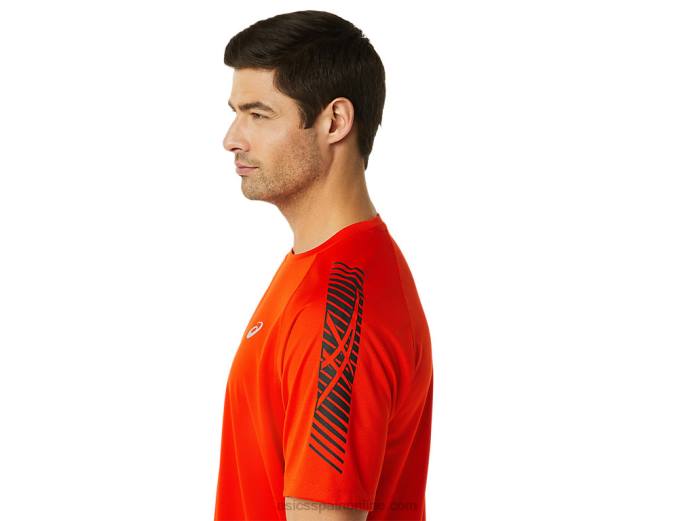 playera de manga corta con icono de hombre Asics 4L681048 tomate cherry/negro rendimiento