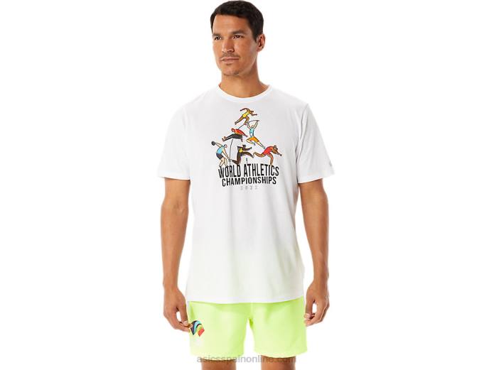 playera de manga corta gráfica para hombre Asics 4L681286 blanco brillante