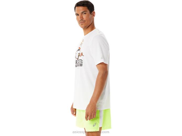 playera de manga corta gráfica para hombre Asics 4L681286 blanco brillante