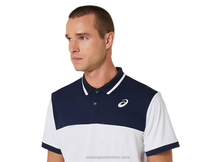 polo de cancha para hombre Asics 4L68548 blanco brillante/medianoche