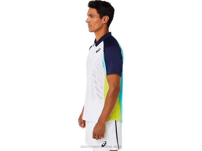 polo de partido de hombre Asics 4L681504 blanco brillante/menta helada