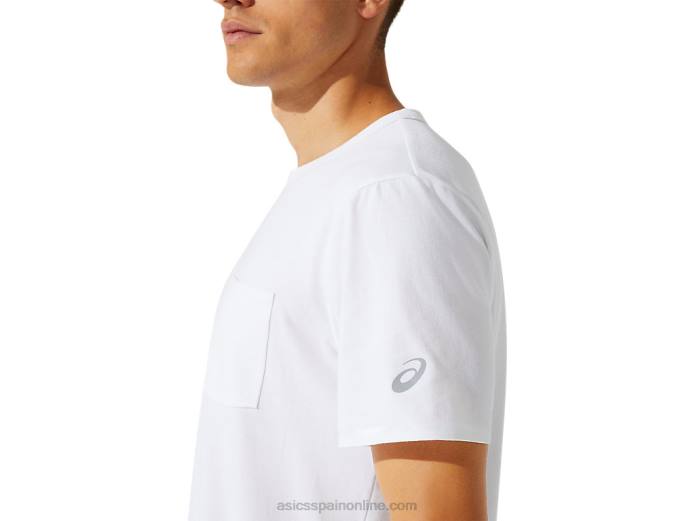 top de manga corta con bolsillo de parche para hombre Asics 4L681954 blanco brillante