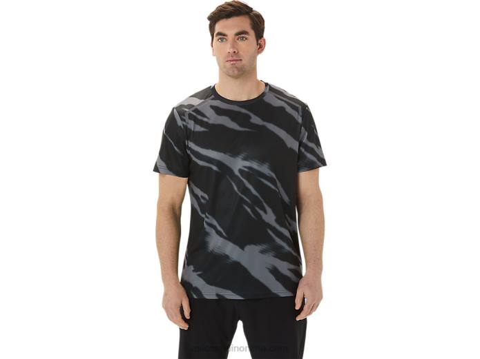 top de manga corta con estampado completo de temporada para hombre Asics 4L681009 rendimiento negro/gris grafito