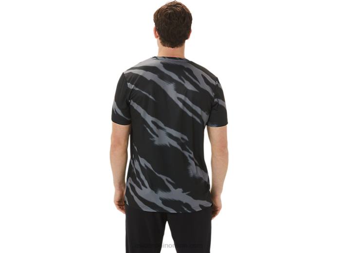 top de manga corta con estampado completo de temporada para hombre Asics 4L681009 rendimiento negro/gris grafito