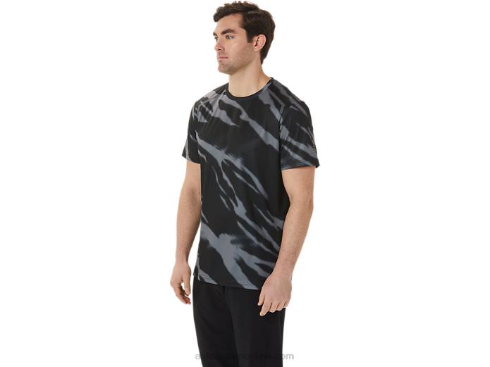top de manga corta con estampado completo de temporada para hombre Asics 4L681009 rendimiento negro/gris grafito