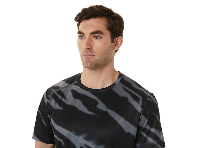 top de manga corta con estampado completo de temporada para hombre Asics 4L681009 rendimiento negro/gris grafito
