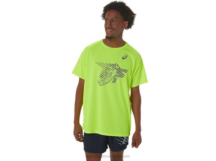 top de manga corta con estampado de zapatos para hombre Asics 4L68279 amarillo de seguridad