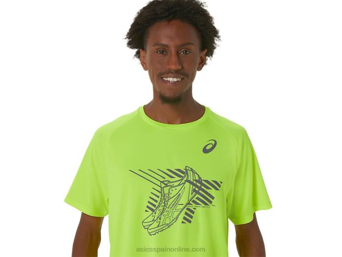 top de manga corta con estampado de zapatos para hombre Asics 4L68279 amarillo de seguridad