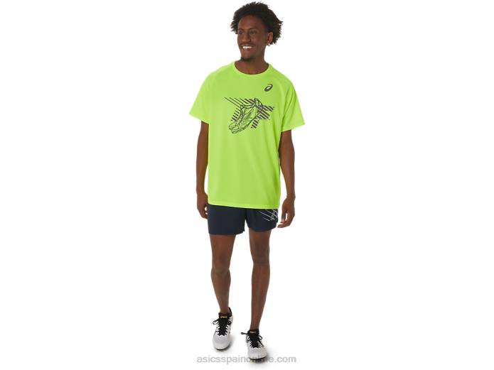 top de manga corta con estampado de zapatos para hombre Asics 4L68279 amarillo de seguridad