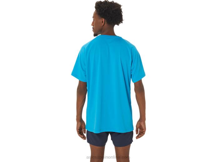 top de manga corta con gráfico de línea de meta para hombre Asics 4L68237 isla azul