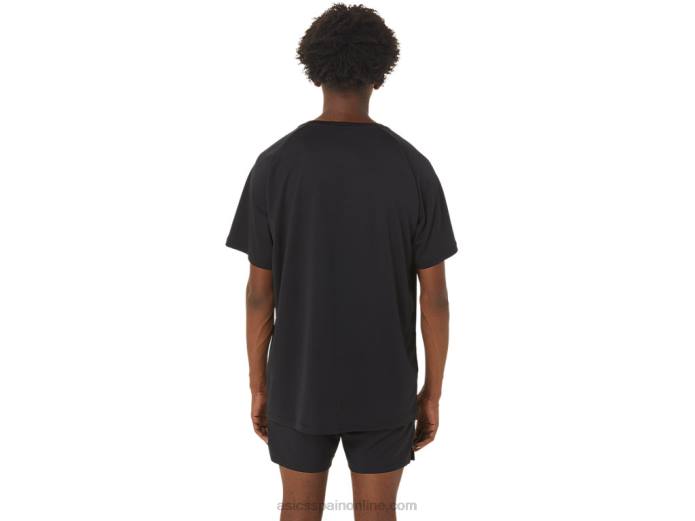 top de manga corta con gráfico de línea de meta para hombre Asics 4L68249 rendimiento negro