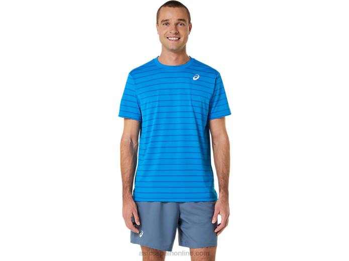 top de manga corta con rayas de corte para hombre Asics 4L68411 directorio azul