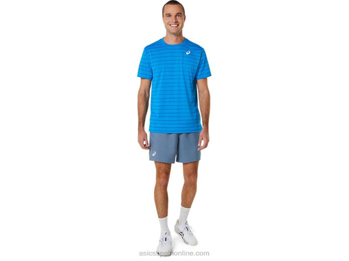 top de manga corta con rayas de corte para hombre Asics 4L68411 directorio azul