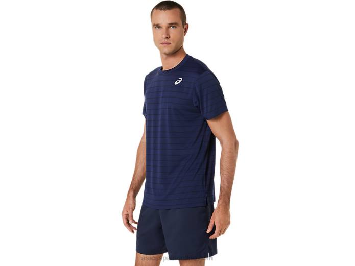 top de manga corta con rayas de corte para hombre Asics 4L68443 medianoche