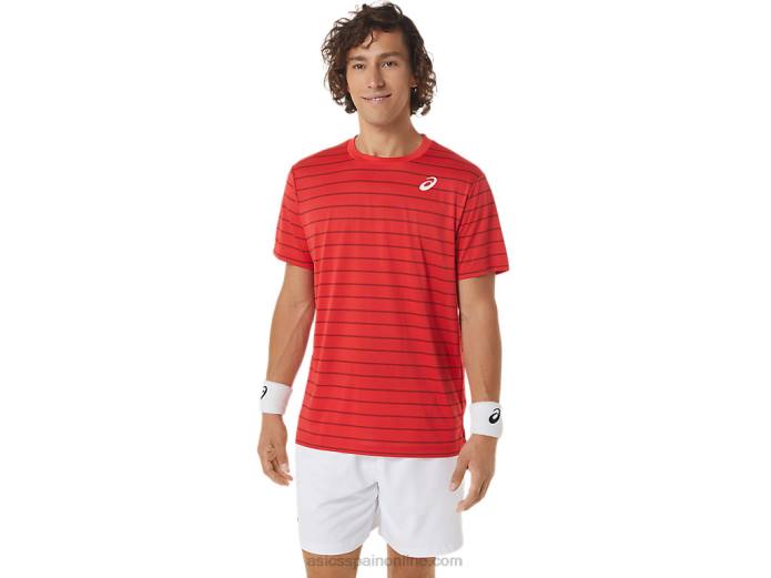 top de manga corta con rayas de corte para hombre Asics 4L68493 rojo clásico