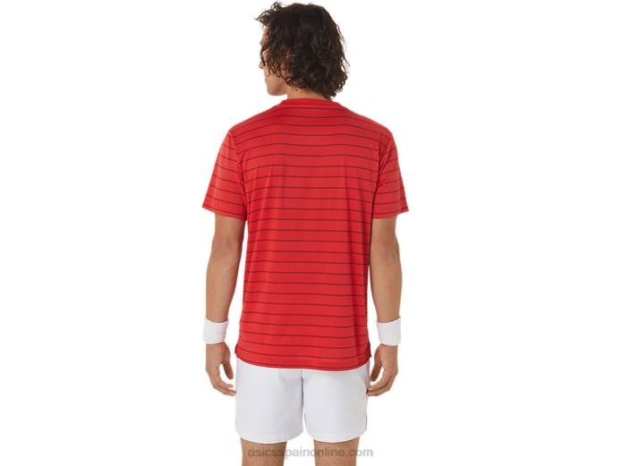 top de manga corta con rayas de corte para hombre Asics 4L68493 rojo clásico