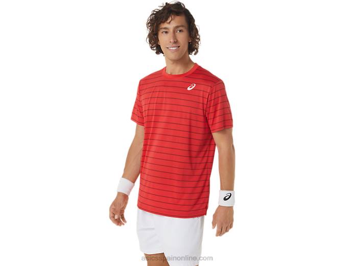 top de manga corta con rayas de corte para hombre Asics 4L68493 rojo clásico