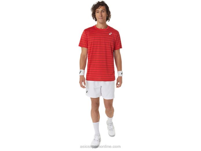top de manga corta con rayas de corte para hombre Asics 4L68493 rojo clásico