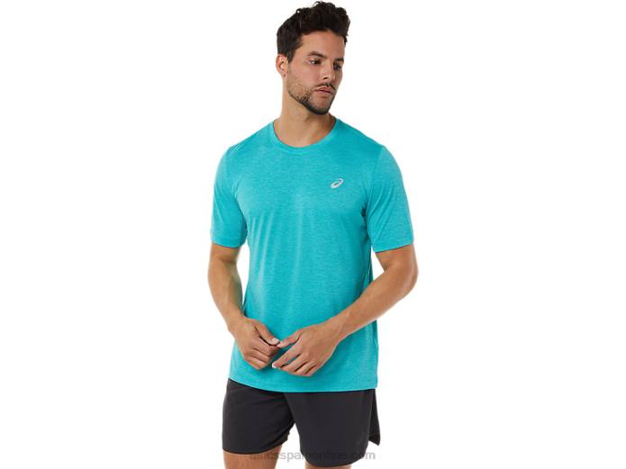 top de rendimiento de manga corta para hombre Asics 4L68892 tecno cian
