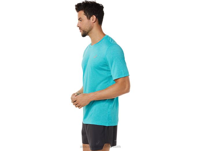 top de rendimiento de manga corta para hombre Asics 4L68892 tecno cian