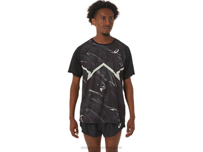 top ligero de manga corta cj-line para hombre Asics 4L68255 rendimiento negro/verde susurro