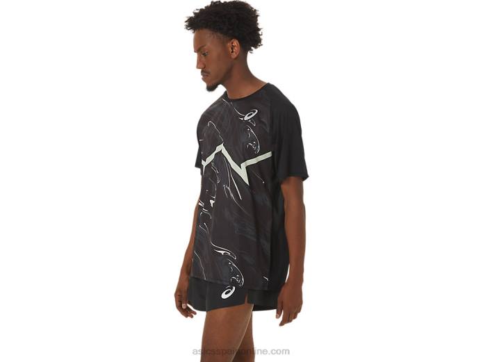 top ligero de manga corta cj-line para hombre Asics 4L68255 rendimiento negro/verde susurro