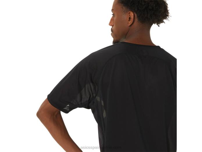 top ligero de manga corta cj-line para hombre Asics 4L68255 rendimiento negro/verde susurro