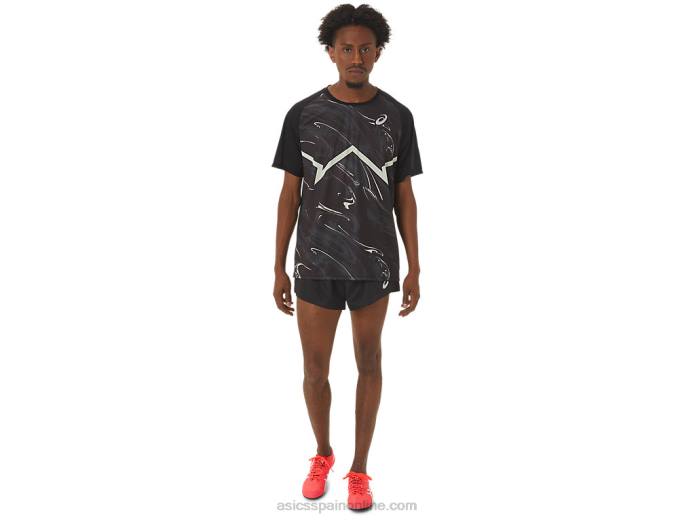 top ligero de manga corta cj-line para hombre Asics 4L68255 rendimiento negro/verde susurro