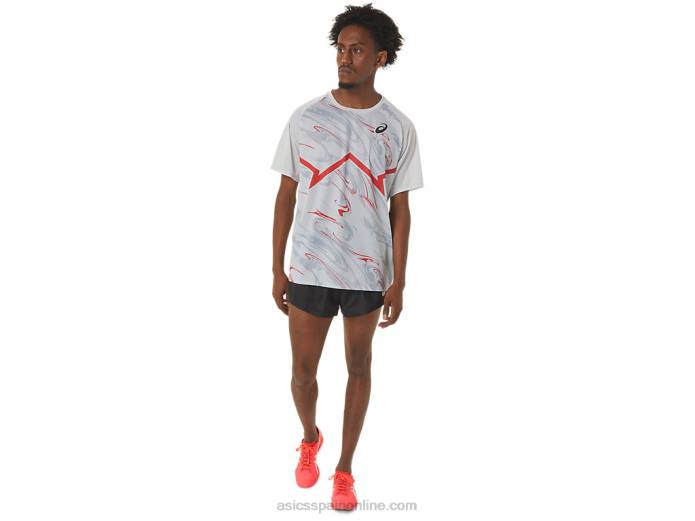 top ligero de manga corta cj-line para hombre Asics 4L68258 gris glaciar/rojo eléctrico