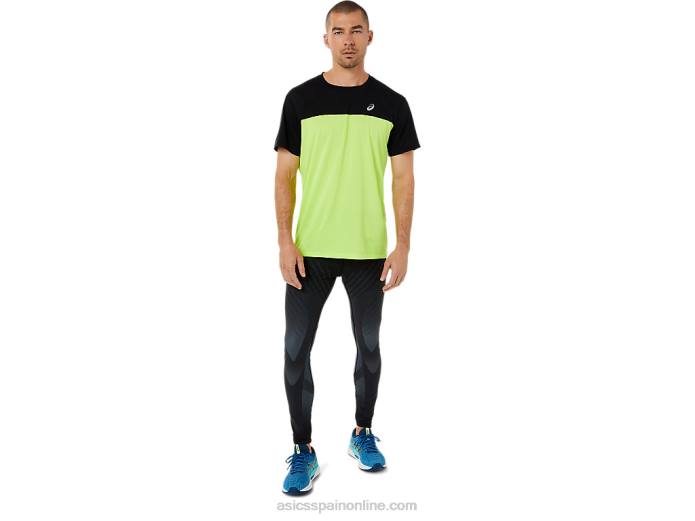 top manga corta carrera hombre Asics 4L681415 rendimiento negro/peligro verde
