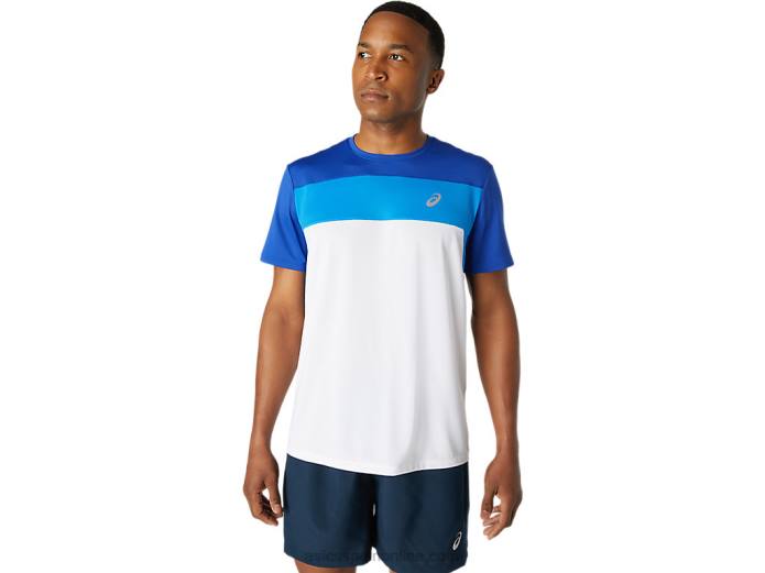 top manga corta carrera hombre Asics 4L681745 blanco brillante/azul mónaco