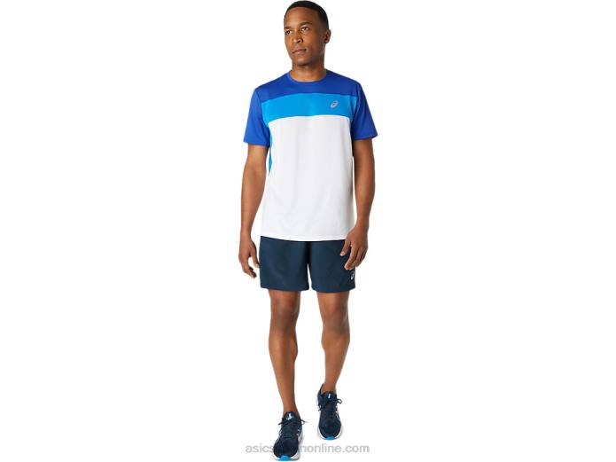 top manga corta carrera hombre Asics 4L681745 blanco brillante/azul mónaco