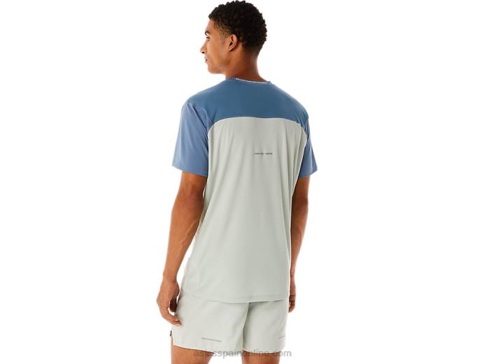 top manga corta carrera hombre Asics 4L6822 azul acero/salvia claro