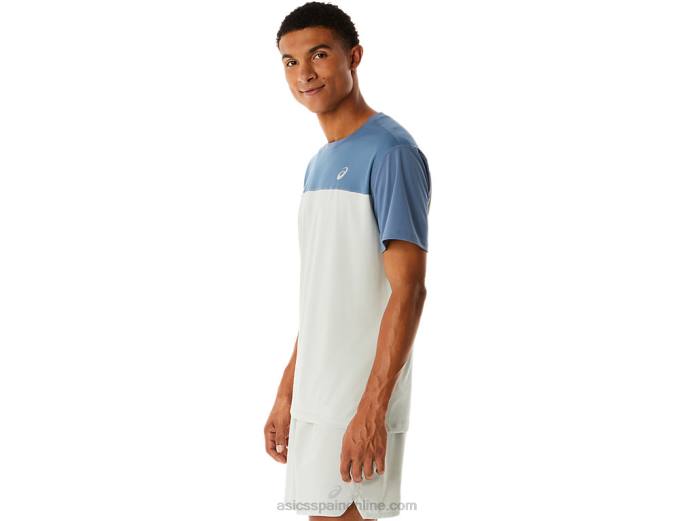 top manga corta carrera hombre Asics 4L6822 azul acero/salvia claro