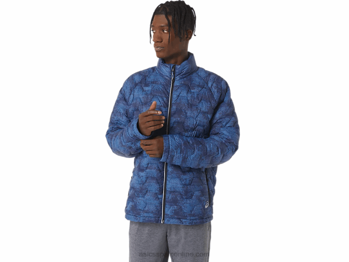 chaqueta aislante de rendimiento para hombre Asics 4L68808 estampado azul teñido anudado