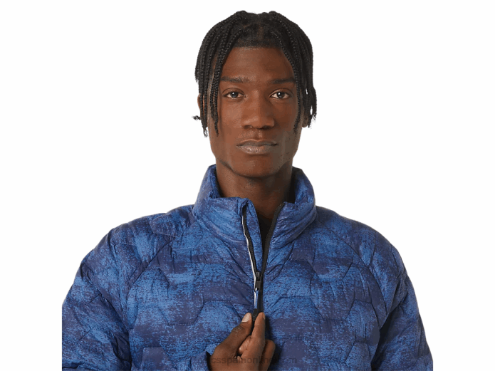 chaqueta aislante de rendimiento para hombre Asics 4L68808 estampado azul teñido anudado