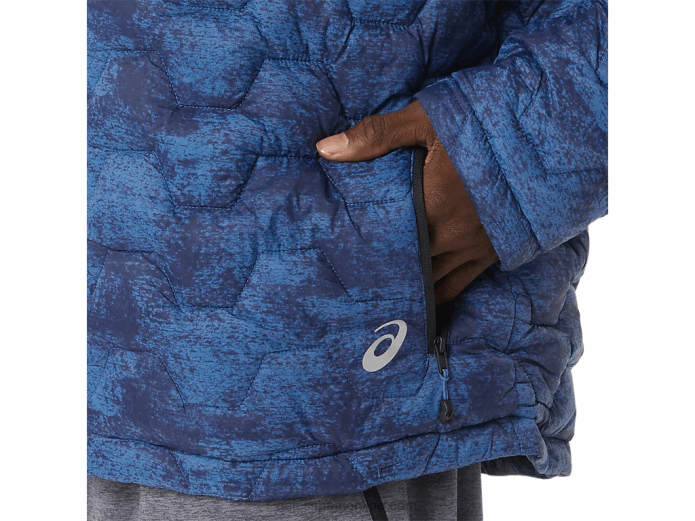 chaqueta aislante de rendimiento para hombre Asics 4L68808 estampado azul teñido anudado