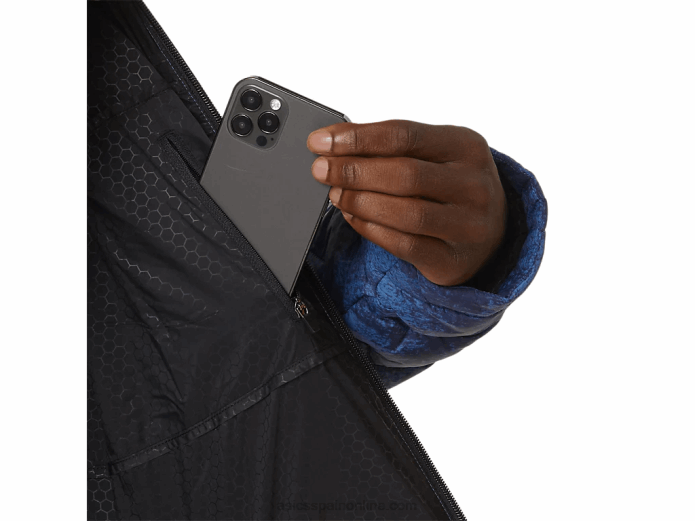 chaqueta aislante de rendimiento para hombre Asics 4L68808 estampado azul teñido anudado