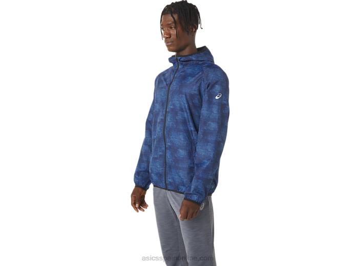 chaqueta plegable para hombre Asics 4L681034 tie-dye estampado azul/perforado negro